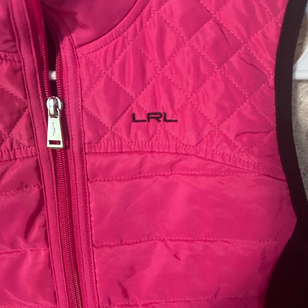 Lauren Ralph Lauren Vest Womens Medium S Pink Black Full Zip Performance Puffer - Picture 7 of 8